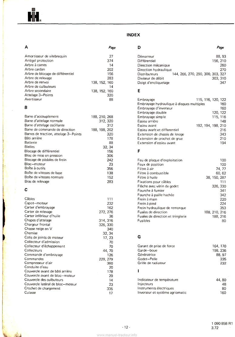 Cinquième page du Catalogue de pièces détachées tracteur International IH 553 654 734 834