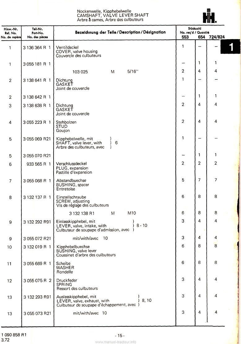 Huitième page du Catalogue de pièces détachées tracteur International IH 553 654 734 834