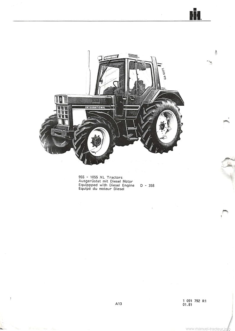 Deuxième page du Catalogue de pièces détachées tracteurs IH 955XL 1055XL