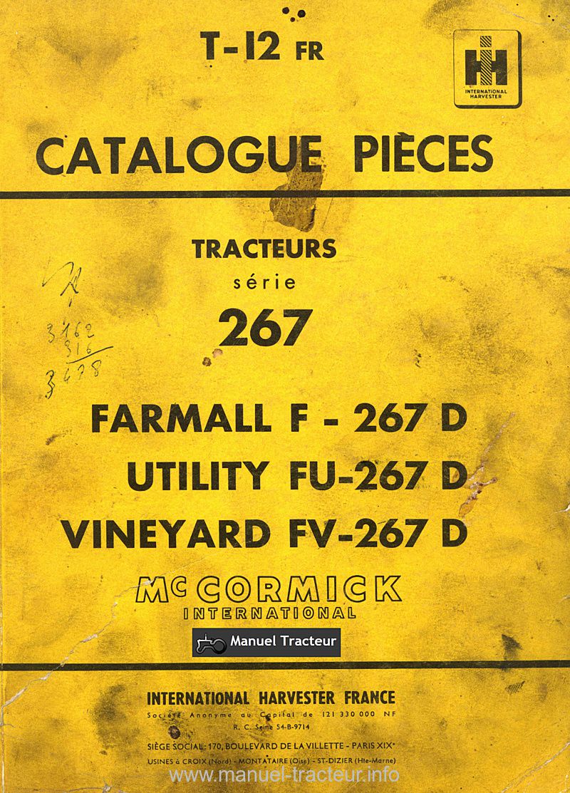 Première page du Catalogue pièces FARMALL série 267