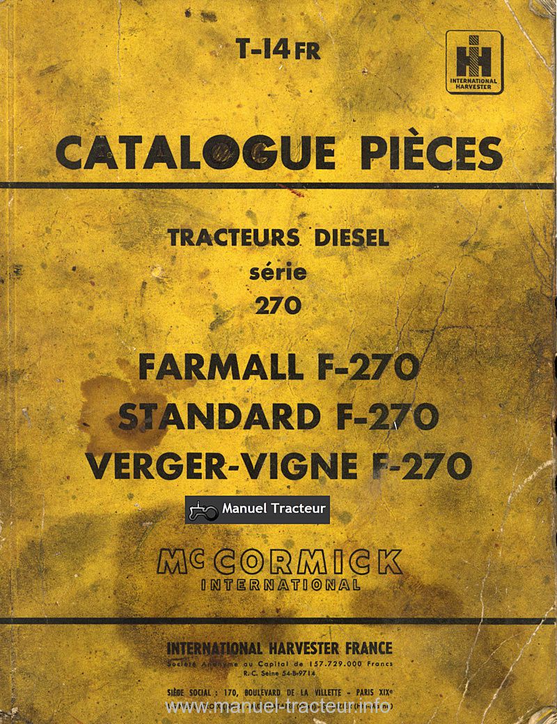 Première page du Catalogue pièces FARMALL série 270