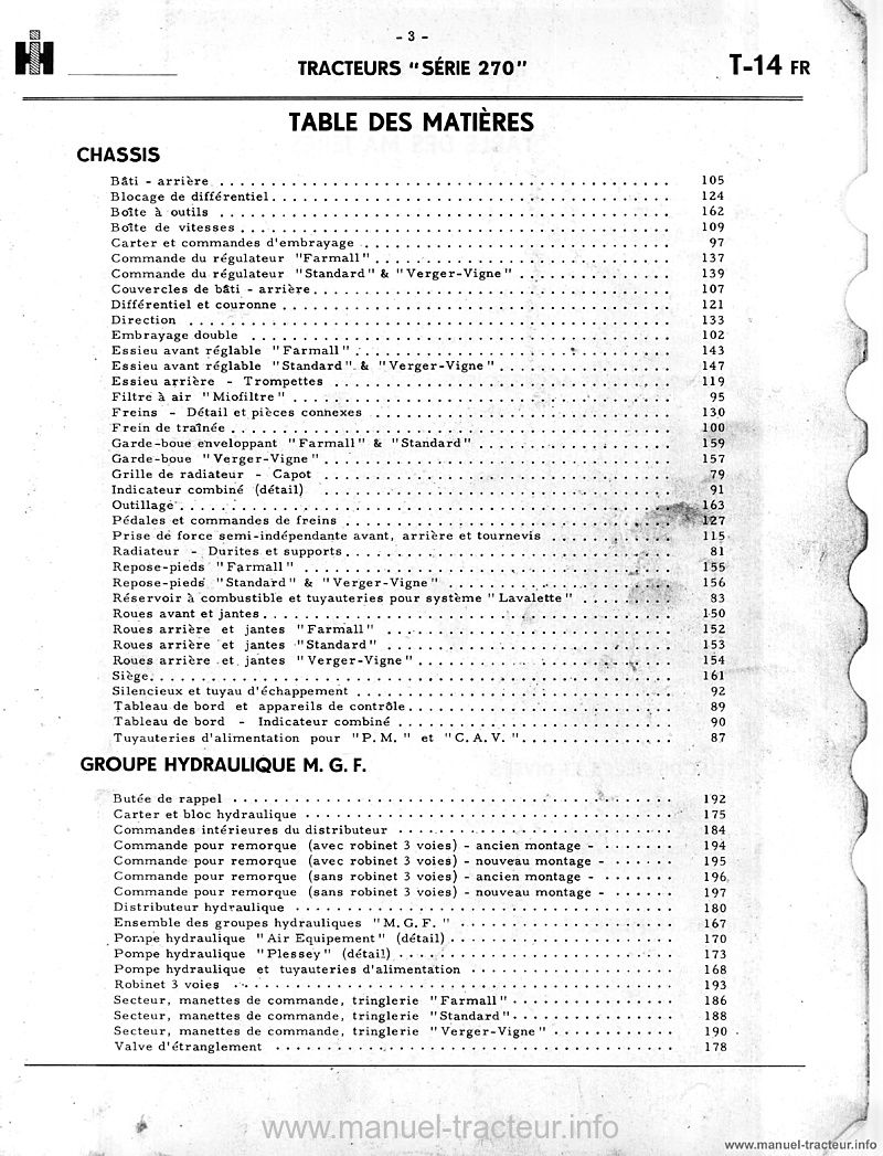 Quatrième page du Catalogue pièces FARMALL série 270