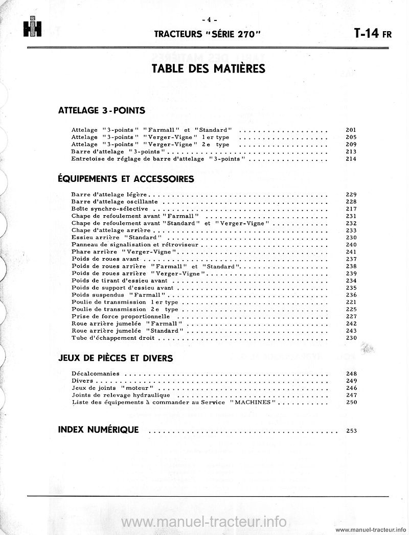 Cinquième page du Catalogue pièces FARMALL série 270