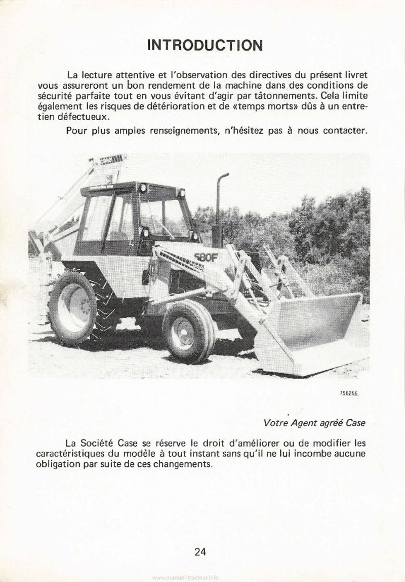 Page 2 du manuel d'atelier - Livret entretien chargeuse pelleteuse Case 580F