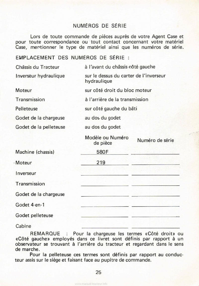 Extrait du guide de réparation - Livret entretien chargeuse pelleteuse Case 580F