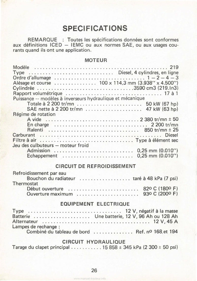 Extrait de la notice technique - Livret entretien chargeuse pelleteuse Case 580F