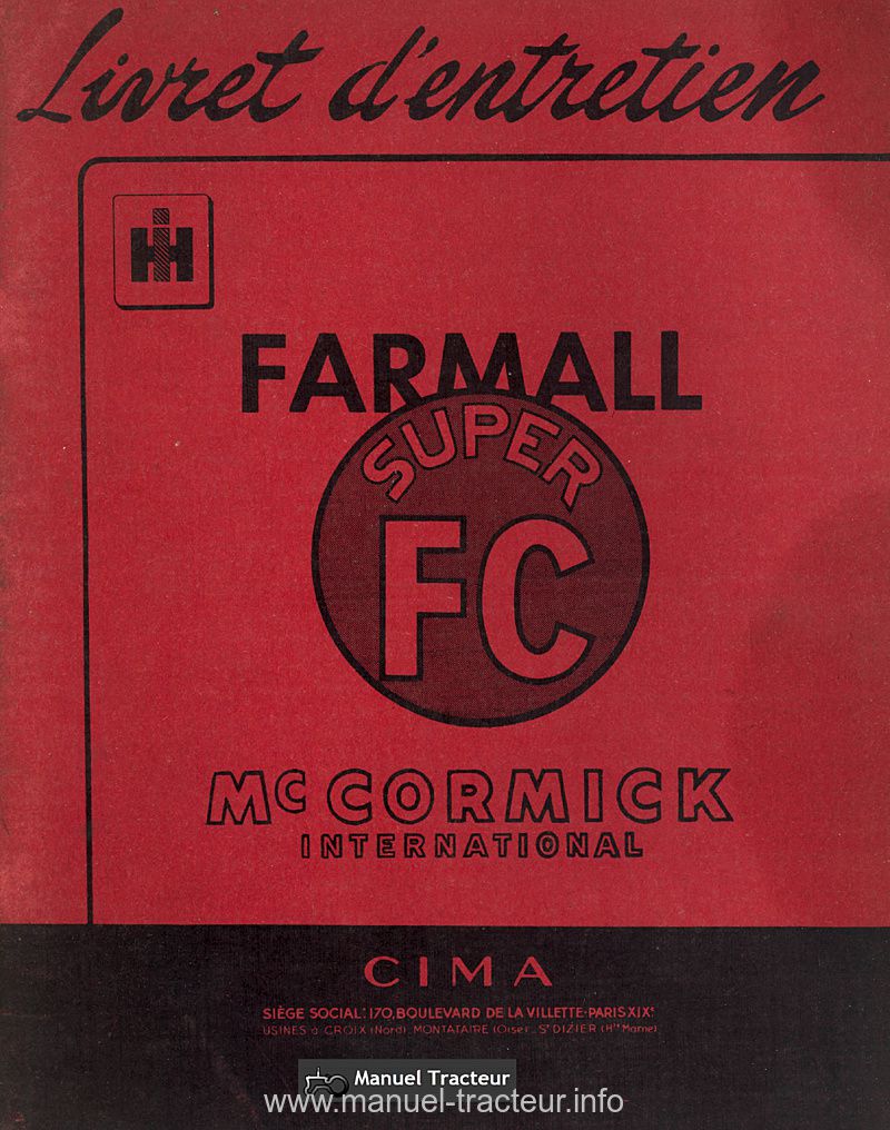 Première page du Livret entretien FARMALL Super FC