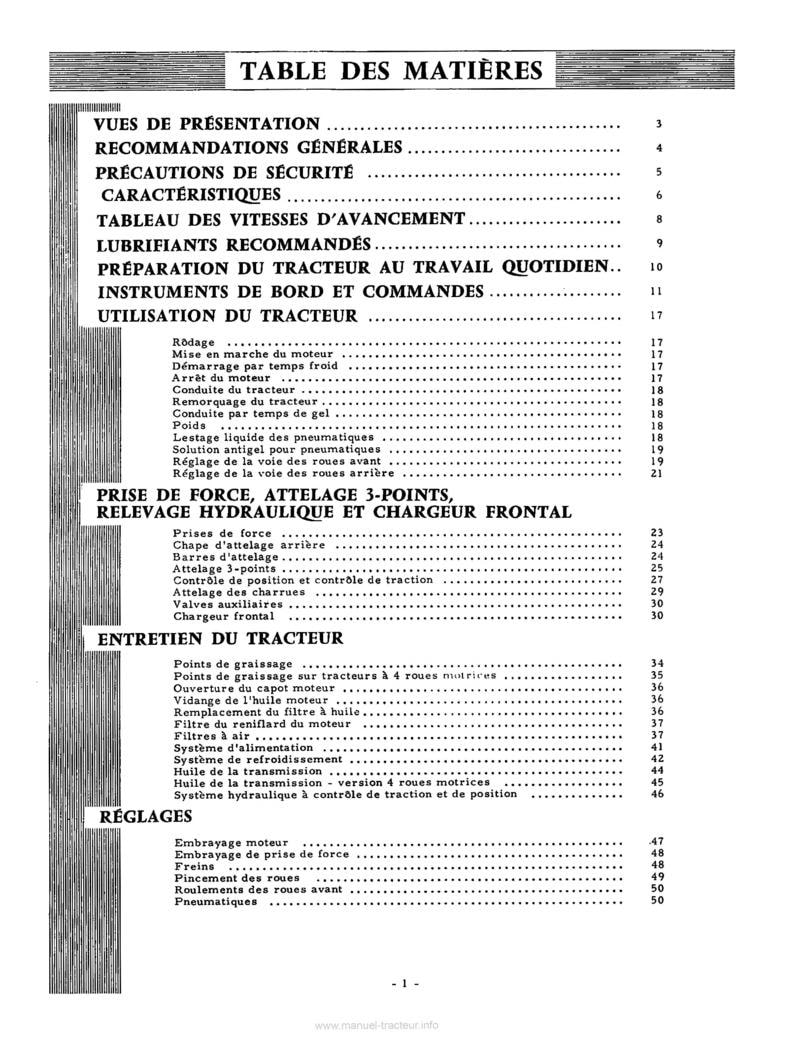 Deuxième page du Livret entretien tracteurs IH 433SA 533SA 633SA