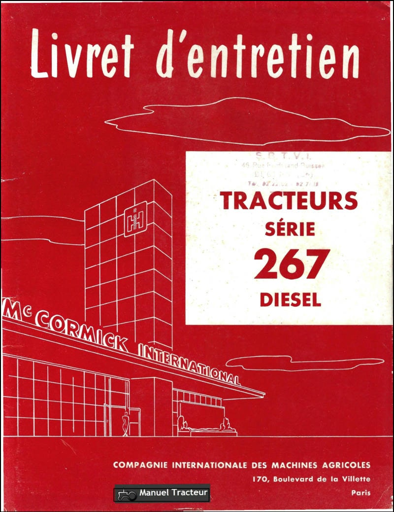 Première page du Livret entretien IH Mc Cormick série 267 Diesel