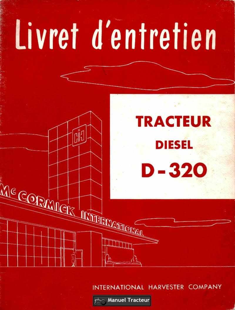 Première page du Livret d'entretien tracteur McCormick IH D-320