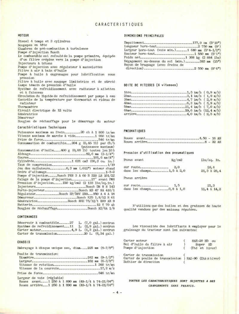 Troisième page du Livret d'entretien tracteur McCormick IH D-320