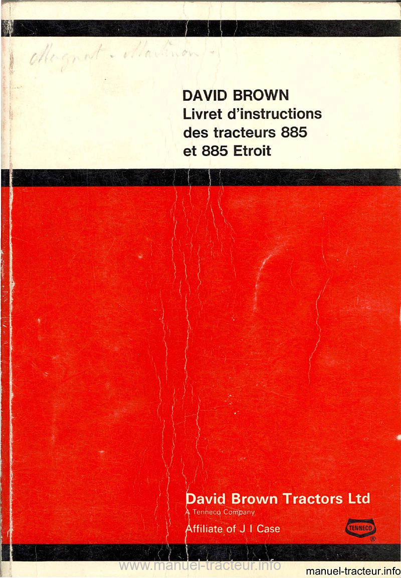 Première page du Livret instructions DAVID BROWN 885 885 Etroit