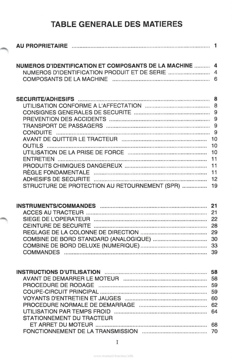 Deuxième page du Manuel du conducteur tracteurs Case IH Série Maxxum MX100 MX110 MX120 MX135