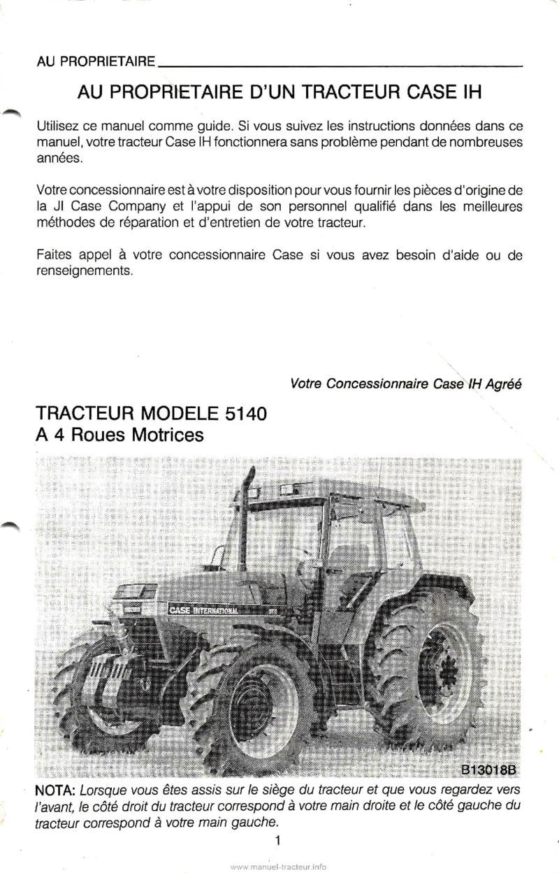 Deuxième page du Manuel du conducteur tracteurs Case IH 5130 5140