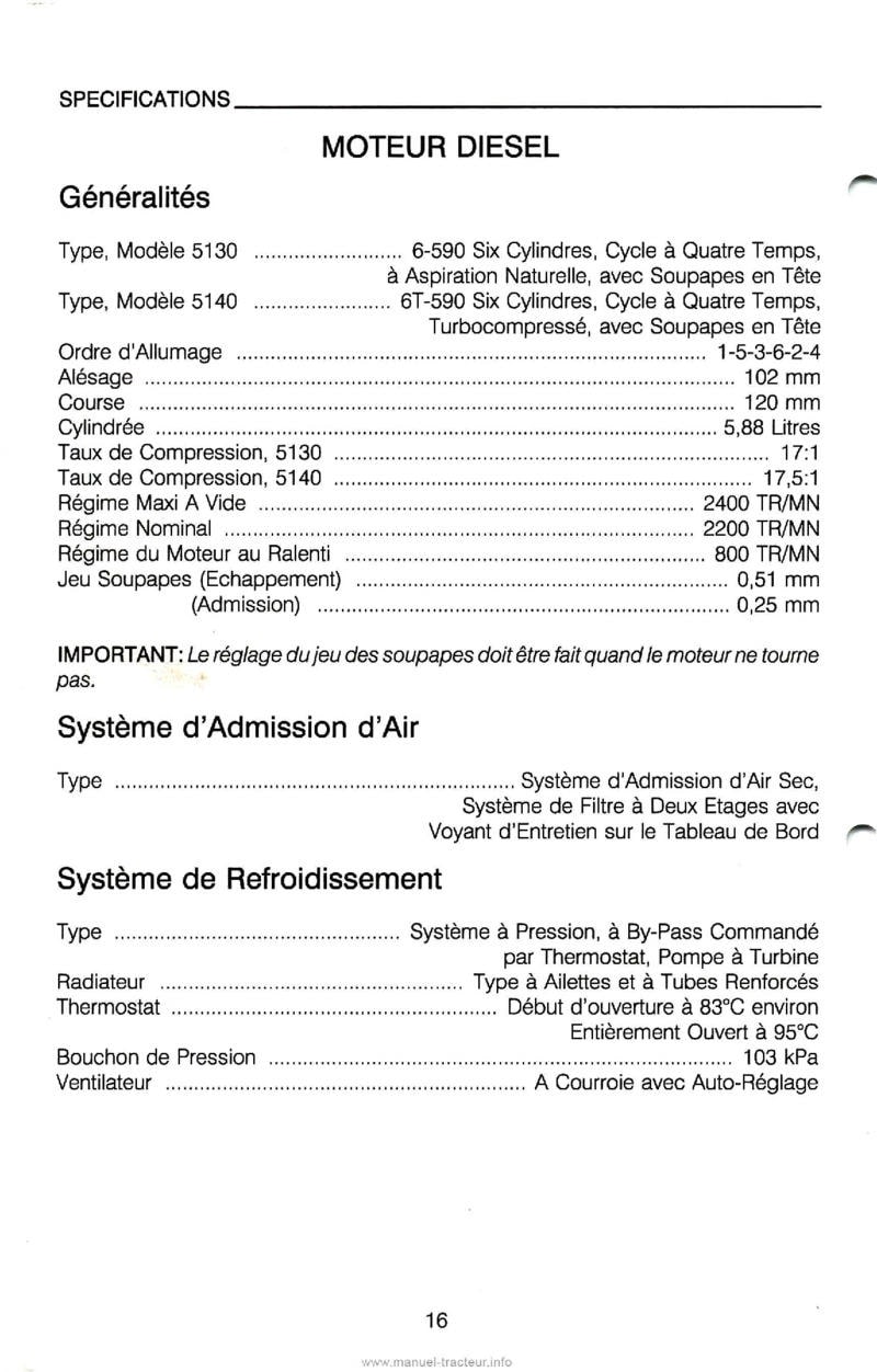 Sixième page du Manuel du conducteur tracteurs Case IH 5130 5140