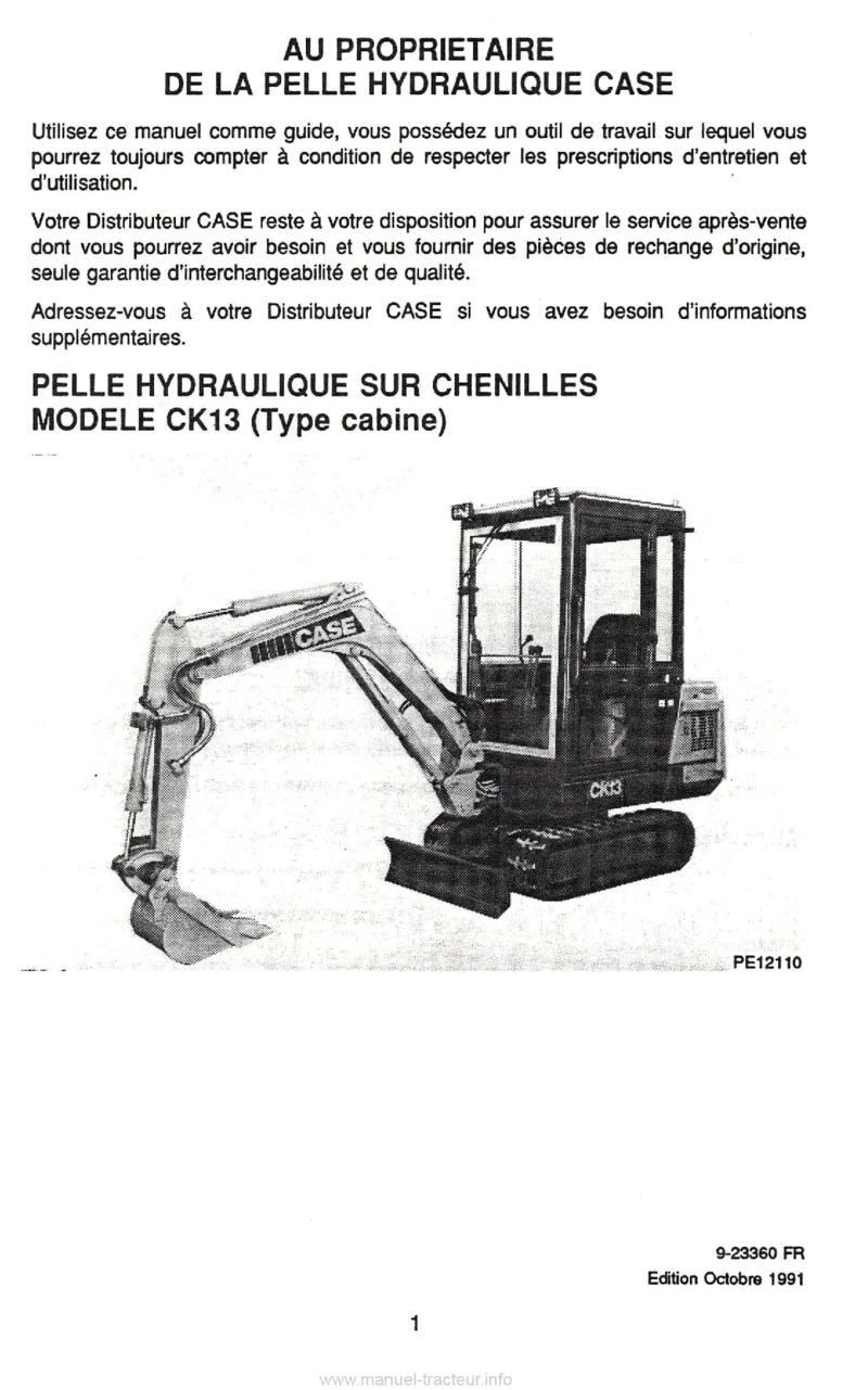 Deuxième page du Manuel du conducteur Pelle Case CK13