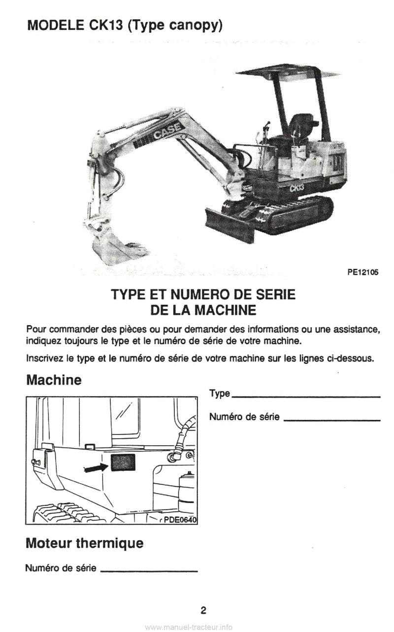 Troisième page du Manuel du conducteur Pelle Case CK13