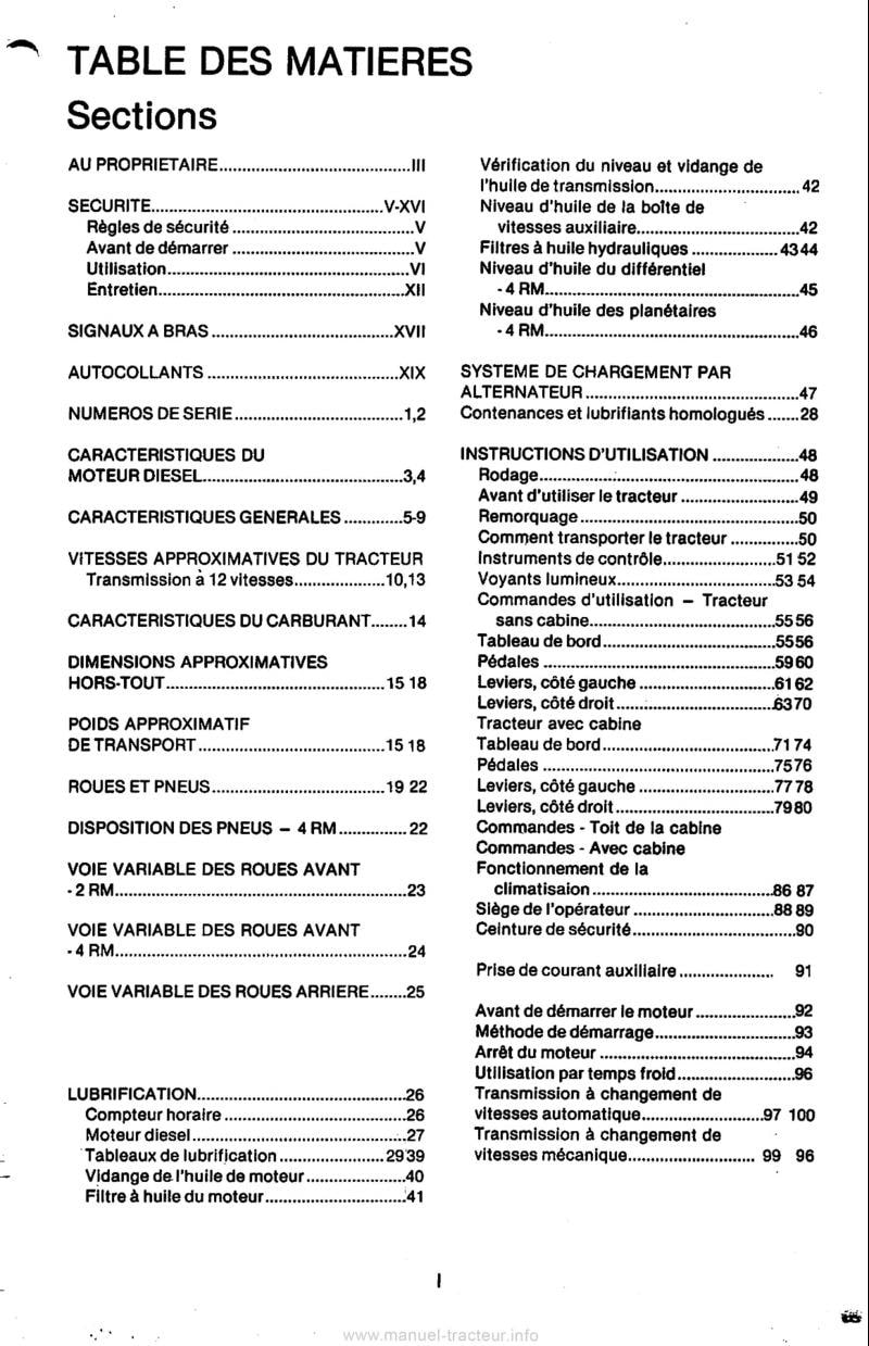 Troisième page du Manuel de l'opérateur tracteur Case 1394