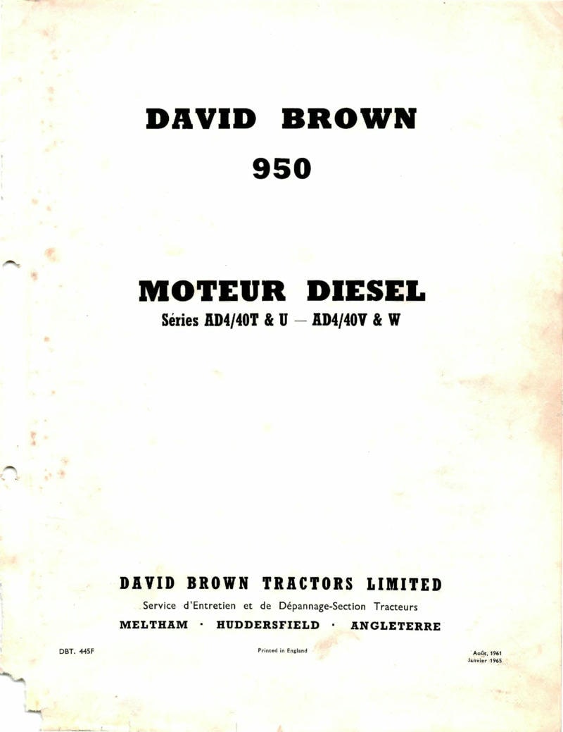 Deuxième page du Manuel Réparation tracteur David Brown 950