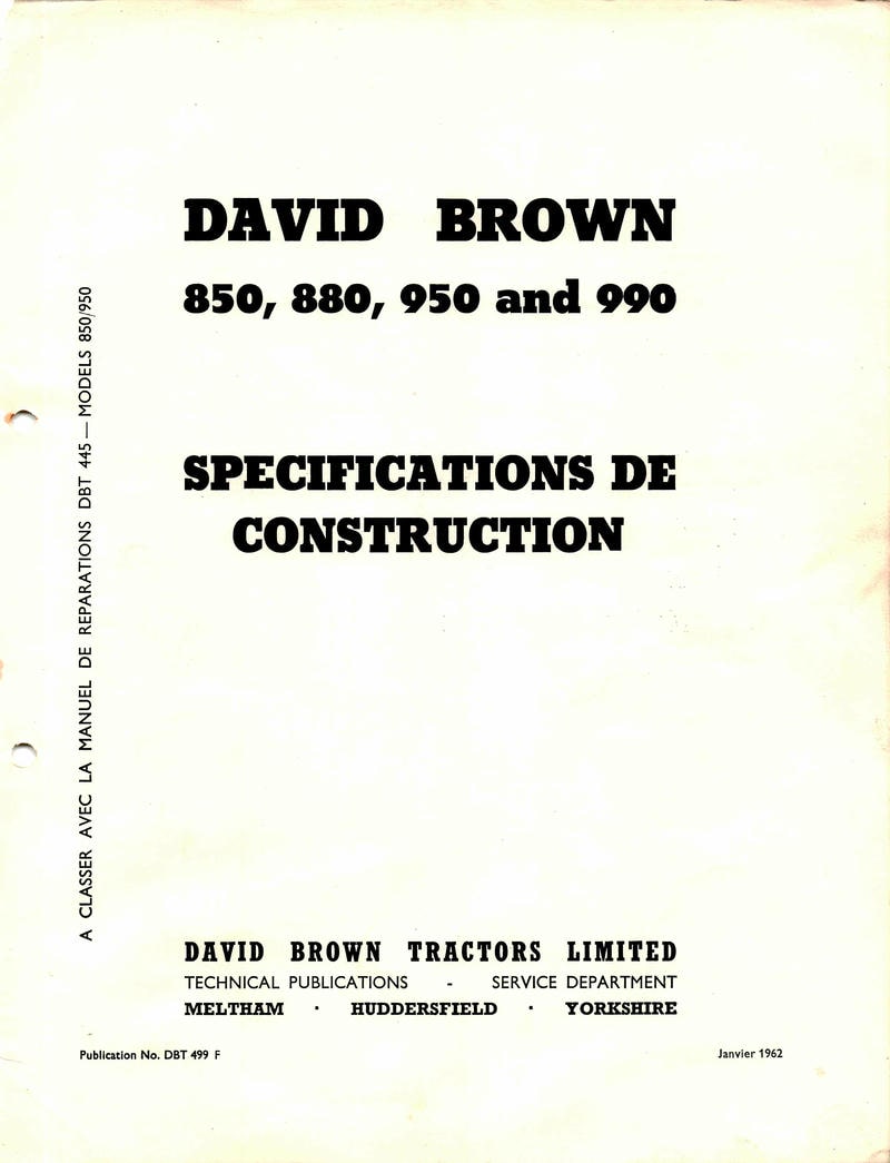 Cinquième page du Manuel Réparation tracteur David Brown 950