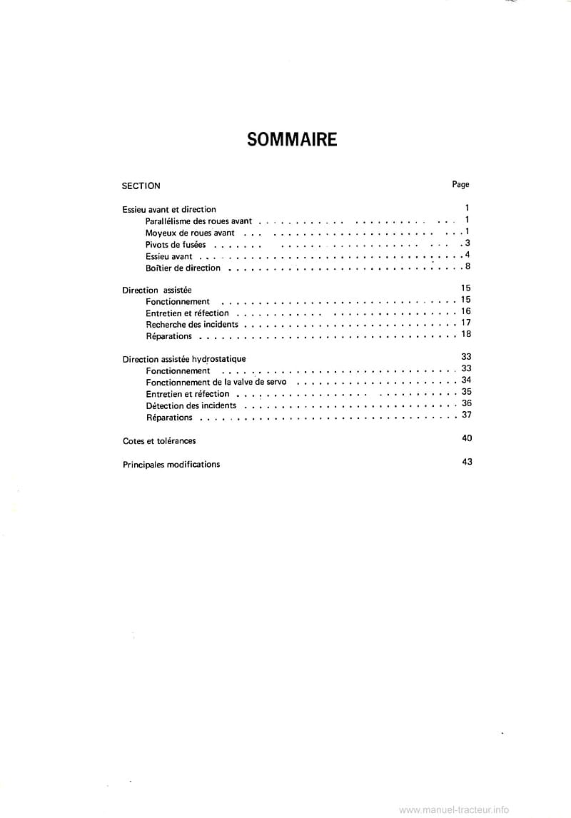 Deuxième page du Manuel de réparation tracteurs David Brown Selectamatic 770 780 880 990 1200 Essieu avant et Direction