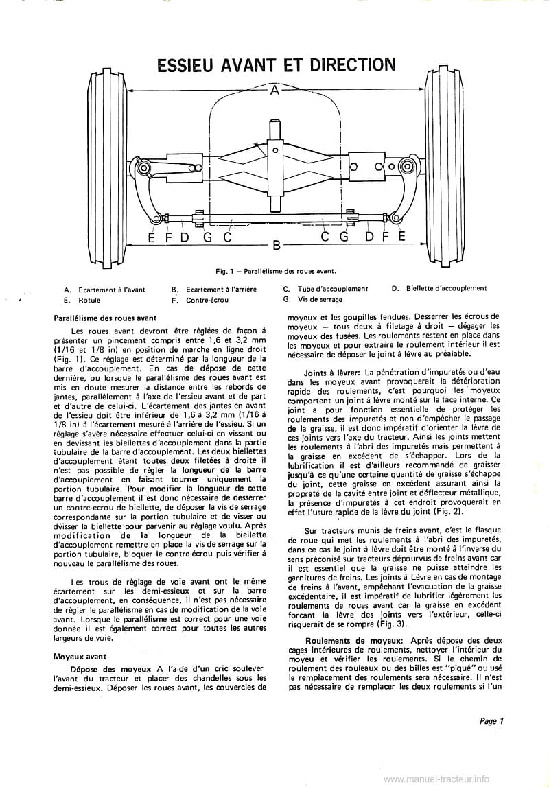 Troisième page du Manuel de réparation tracteurs David Brown Selectamatic 770 780 880 990 1200 Essieu avant et Direction