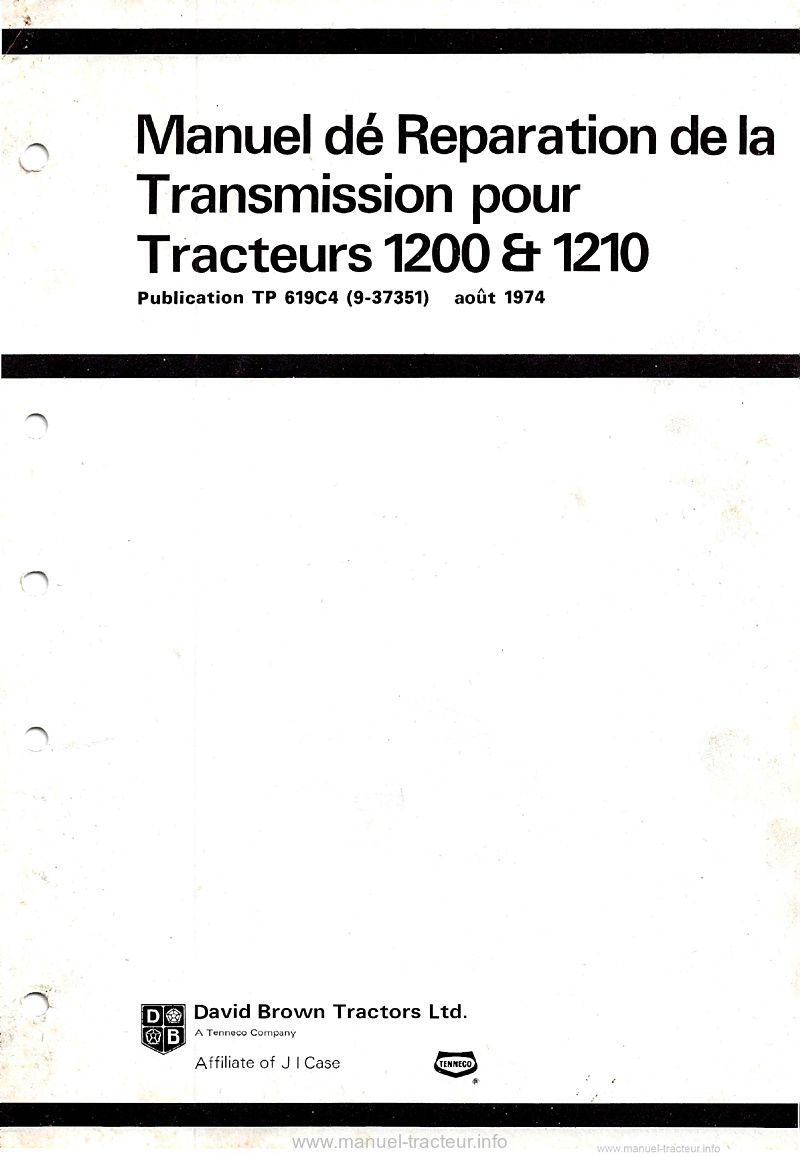 Première page du Manuel Réparation Transmission tracteurs David Brown 1200 1210 