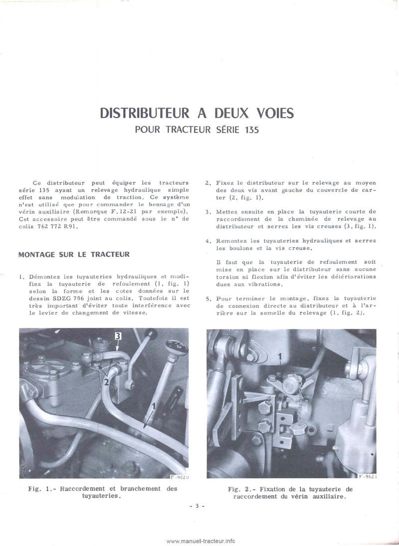 Cinquième page du Manuel service IH McCormick tracteurs Série 135 et 137 - Relevages hydrauliques type M.G.F. et distributeurs hydrauliques auxiliaires 2 et 4 voies