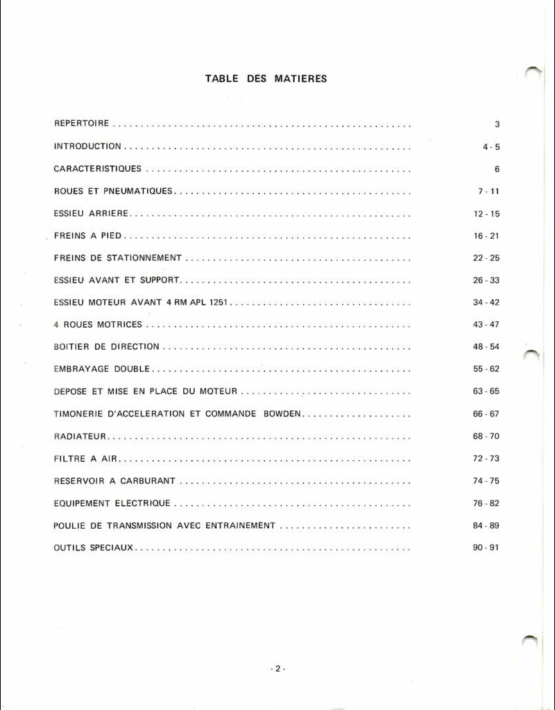 Deuxième page du Manuel de service pour châssis des tracteurs McCormick International 433 533 633 733 Standard - Vigneron - Étroit