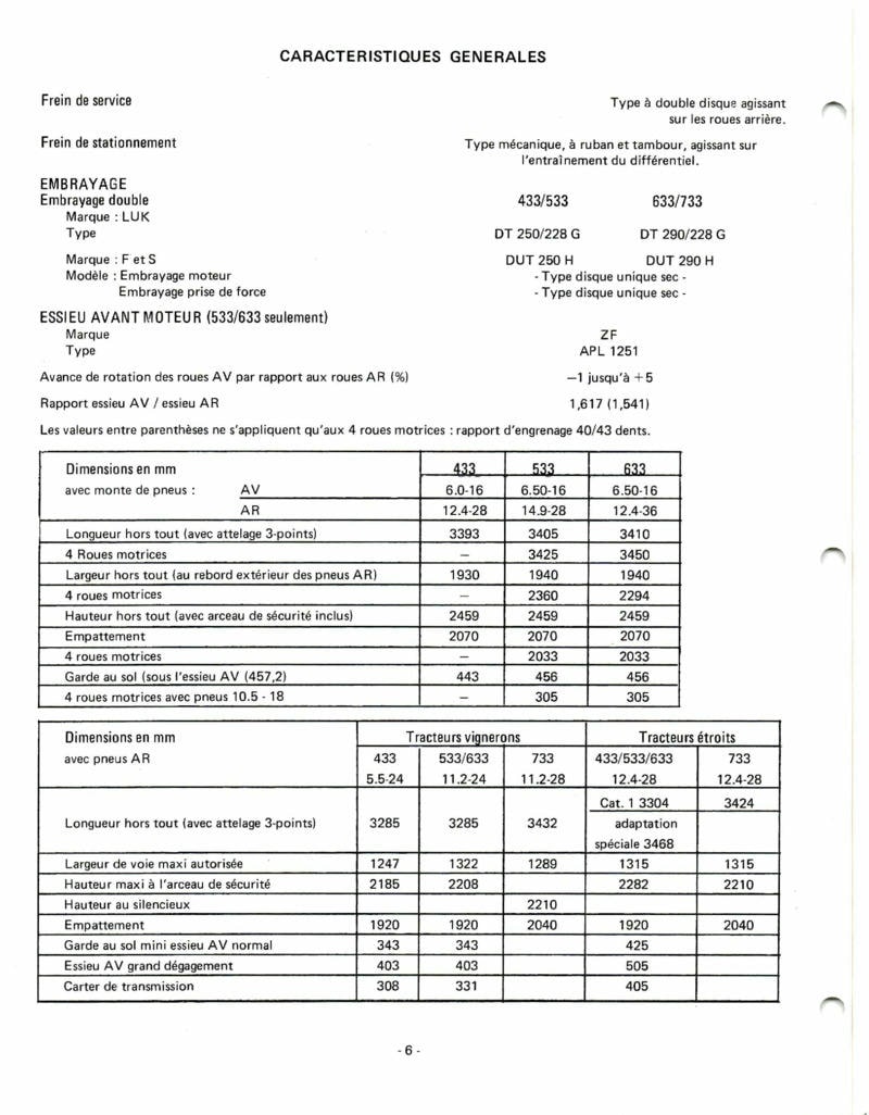 Quatrième page du Manuel de service pour châssis des tracteurs McCormick International 433 533 633 733 Standard - Vigneron - Étroit