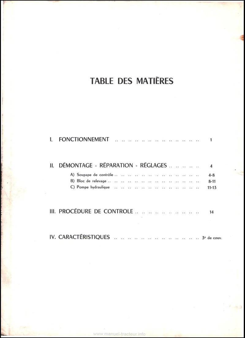 Deuxième page du Manuel service IH McCormick relevages hydrauliques des tracteurs B-250 B-275 B-450