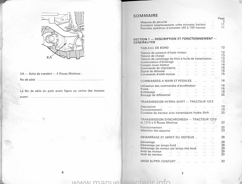 Cinquième page du Livret instructions DAVID BROWN 1210 4RM 1212