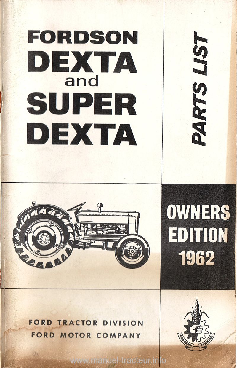Première page du Catalogue pièces détachées FORD Dexta Super Dexta 1965