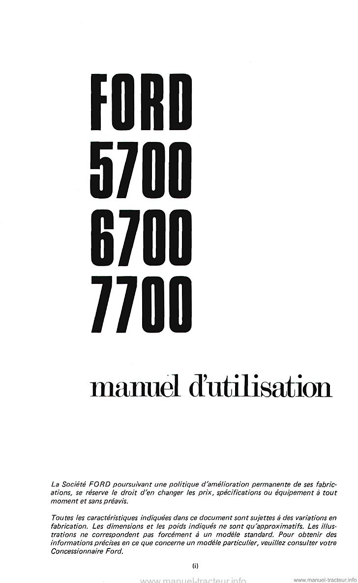 Deuxième page du Manuel utilisation FORD 5700 6700 7700