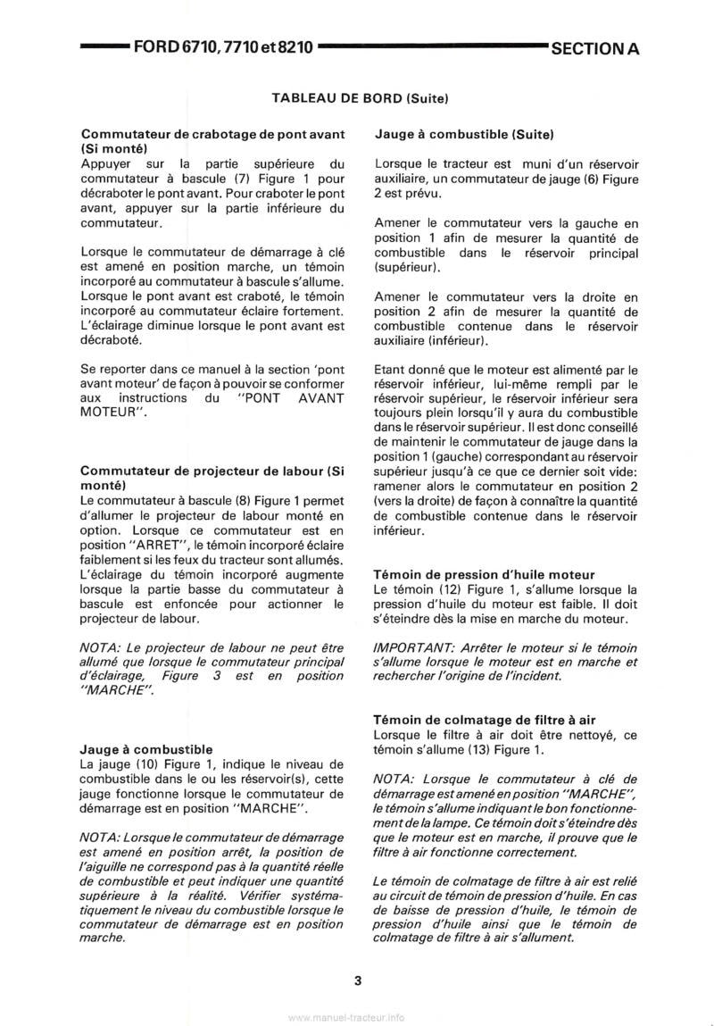 Cinquième page du Manuel utilisation tracteurs Ford 6710 7710 8210