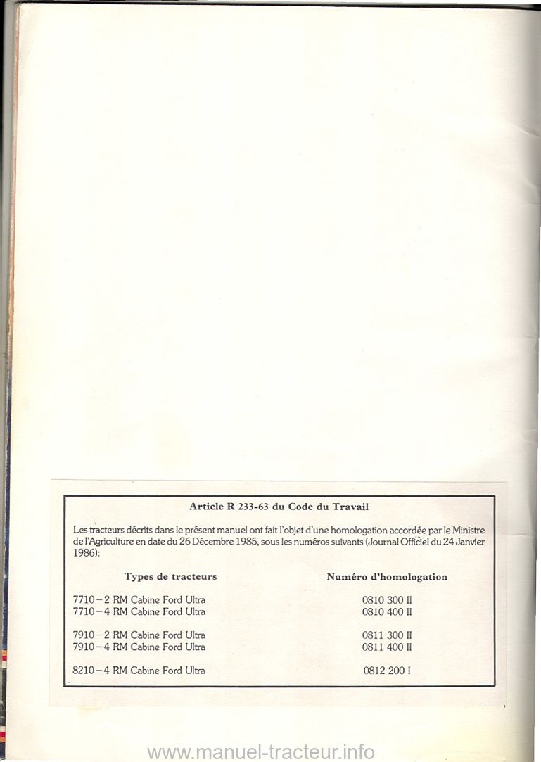 Deuxième page du manuel utilisation FORD 7710 7910 8210