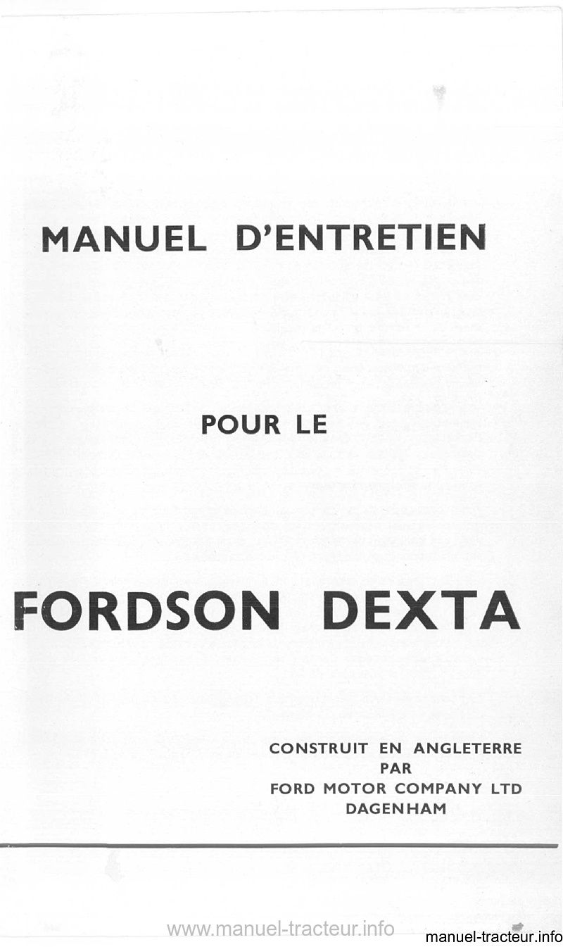 Troisième page du Manuel entretien FORDSON Dexta