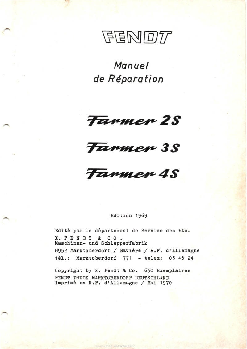 Première page du Manuel de réparation tracteurs Fendt Farmer 2S 3S 4S