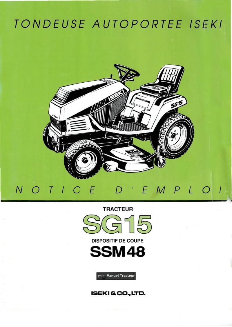 Première page du Notice d'emploi pour tondeuse autoportée ISEKI SG15