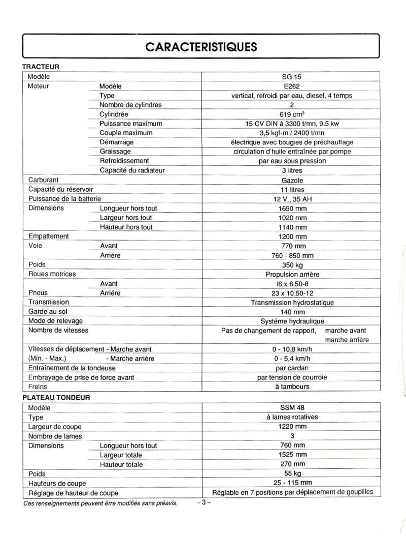 Deuxième page du Notice d'emploi pour tondeuse autoportée ISEKI SG15