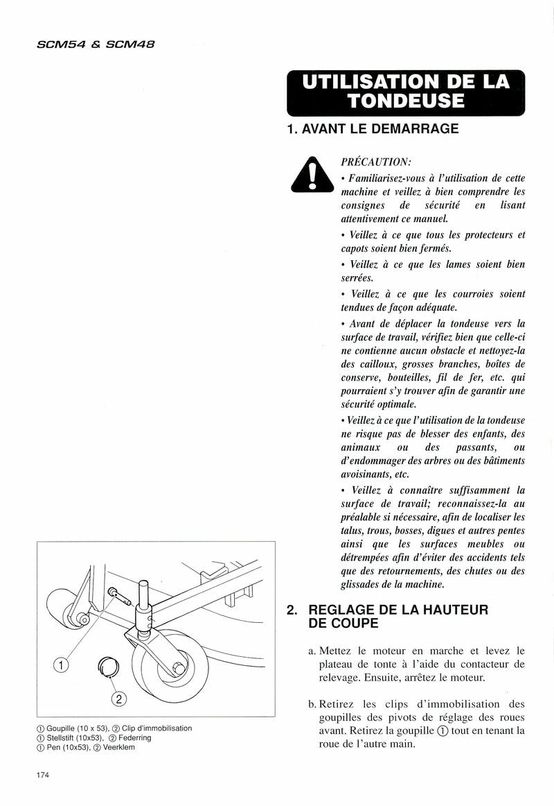 Sixième page du Notice d'emploi pour tondeuse autoportée ISEKI SGR 17,19 et 22