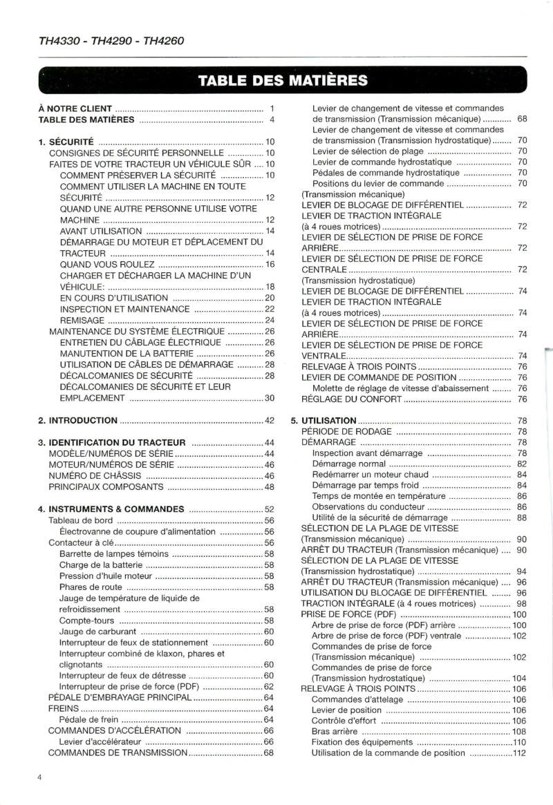 Troisième page du Notice d'emploi pour les tracteurs ISEKI TH4330 TH4290 TH4260