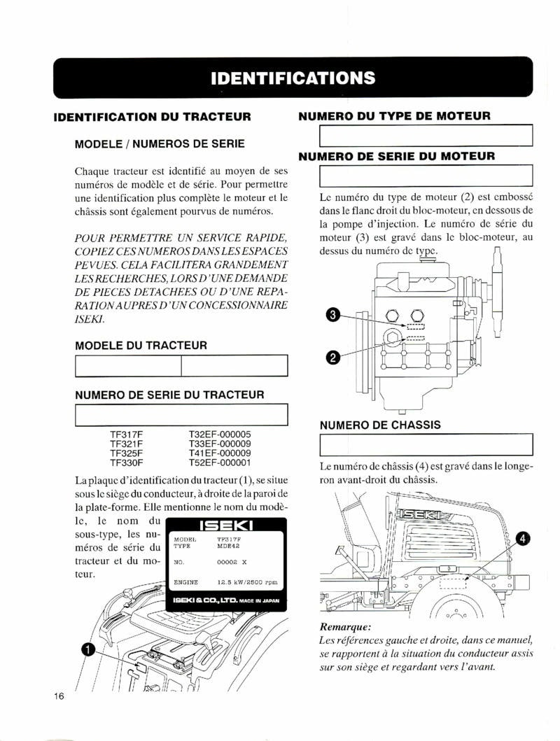 Cinquième page du Notice utilisation tracteurs Iseki TF317F TF321F TF325F TF330F