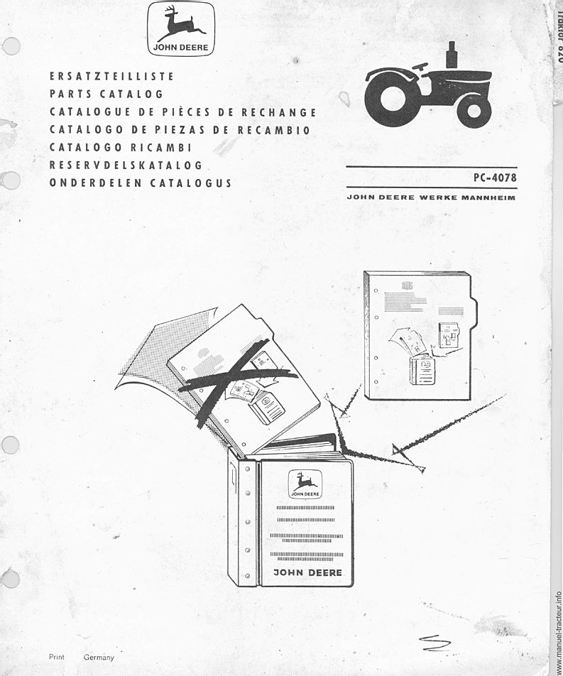 Première page du Catalogue pièces rechange JOHN DEERE 820