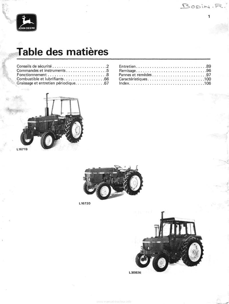 Deuxième page du Livret entretien tracteurs John Deere 1040 1140
