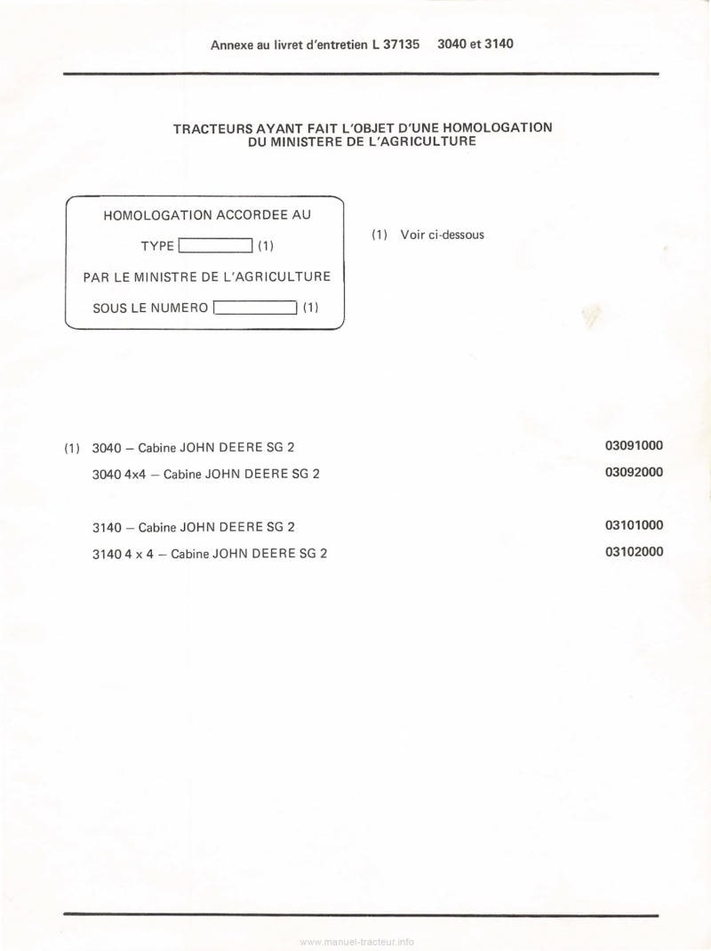 Deuxième page du Livret entretien tracteurs John Deere 3040 3140