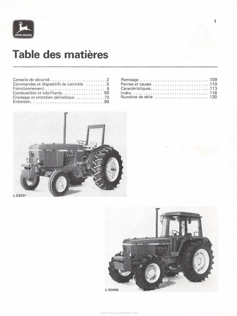 Quatrième page du Livret entretien tracteurs John Deere 3040 3140