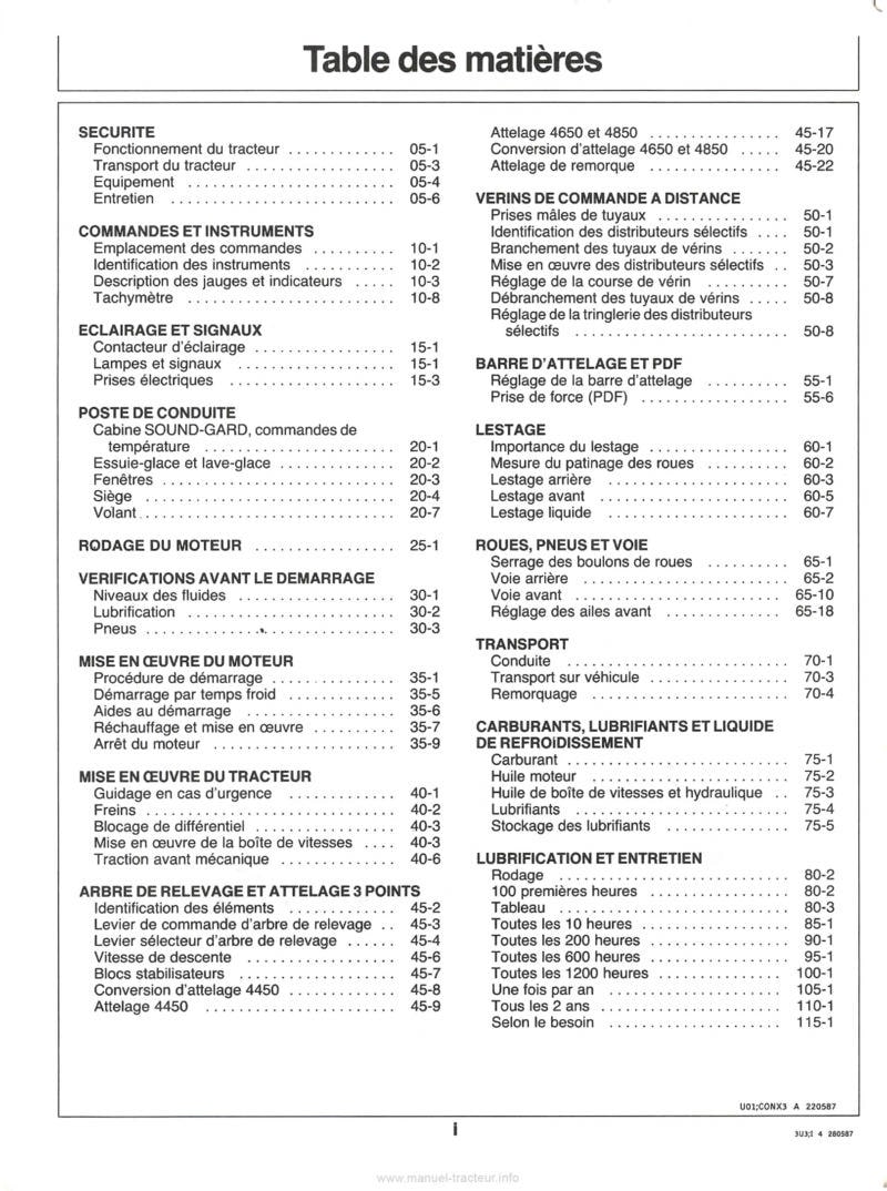 Deuxième page du Livret entretien tracteurs John Deere 4050 4250 4450 4650 4850
