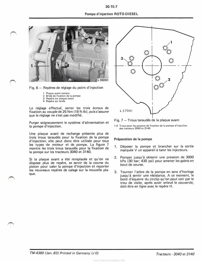 Cinquième page du Manuel technique tracteurs John Deere 3040 et 3140