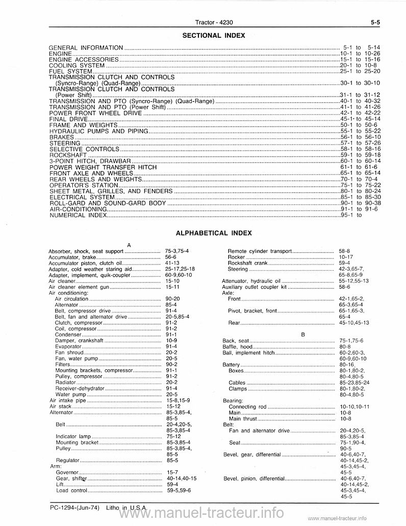 Sixième page du Parts catalog JOHN DEERE 4230